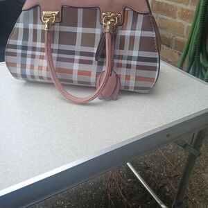 Plaid Pink and Brown Women's Handbag